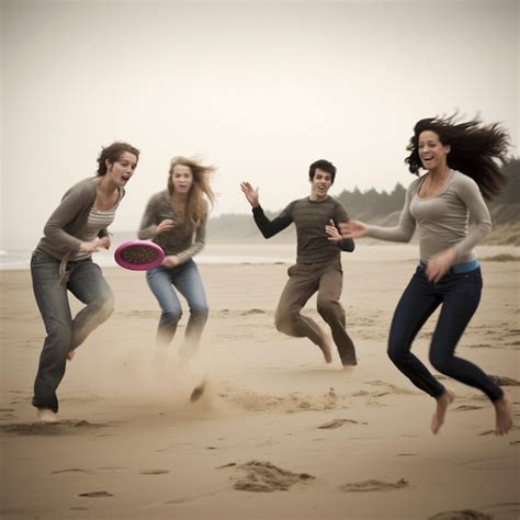 Premium Photo | A group of people playing frisbee on a beach.