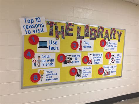 September school library bulletin board. Top ten reasons to visit the library | Library bulletin ...