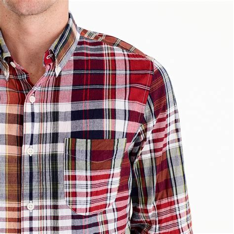 J.Crew Cotton Indian Madras Shirt In Mixed Red Plaid for Men - Lyst