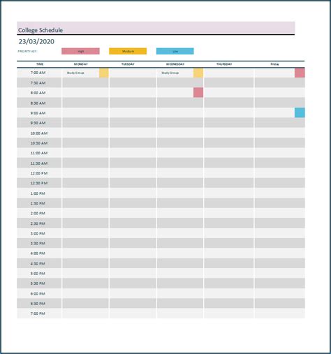 √ Free Printable College Schedule Template