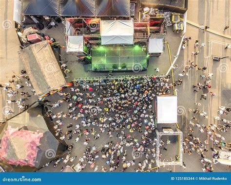 Aerial Top View of Crowd of People Standing Near the Stage on Concert ...