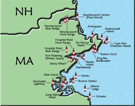 Upper Massachusetts Lighthouse Map | Maine lighthouses, East coast lighthouses, Lighthouse