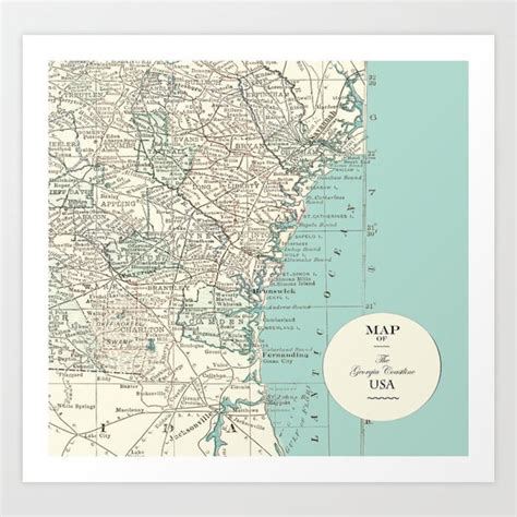 Georgia Coastline Map Shower Curtain Atlantic Seaboard - Etsy