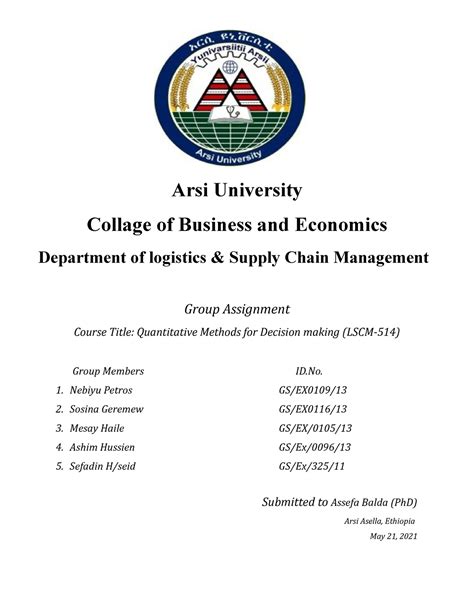 operational research decision making quantitative - Arsi University Collage of Business and ...