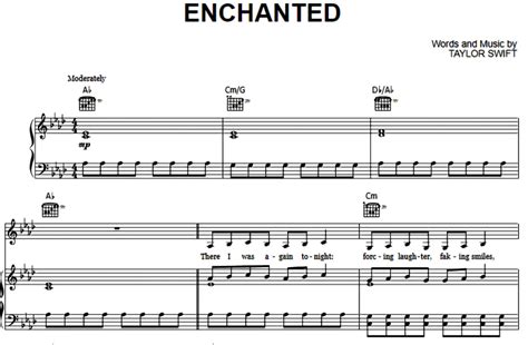 Taylor Swift-Enchanted Free Sheet Music PDF for Piano | The Piano Notes