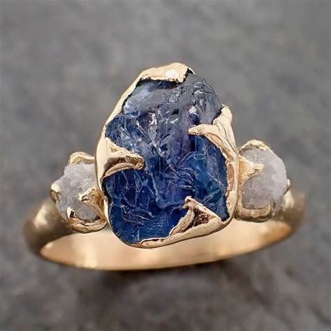 Partially Faceted Sapphire 18k Yellow Gold cocktail Custom Gemstone Ring Solitaire 2218 in 2020 ...