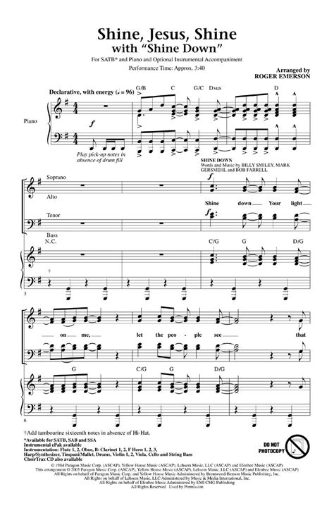 Shine Jesus Shine With Shine Down Sheet Music by Roger Emerson (SKU: 08745090) - Stanton's Sheet ...