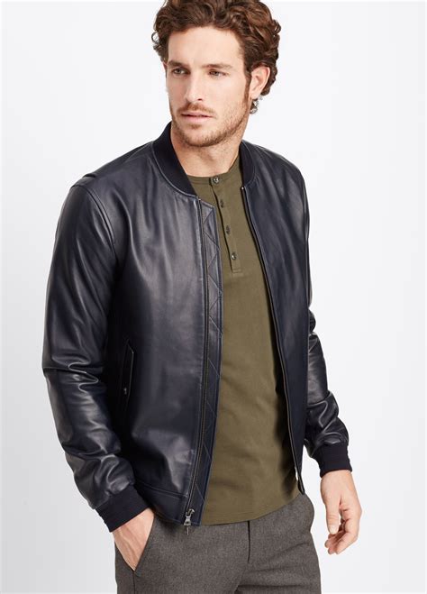 Vince Leather Bomber Jacket in Blue for Men | Lyst