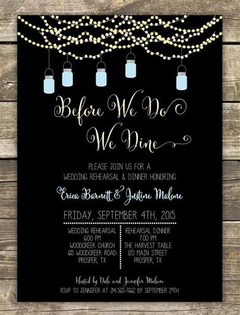 Printed Rehearsal Dinner Invitation - Rustic Wedding Mason Jars And Sparkly Lights - Wording Can ...