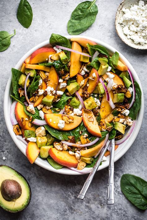 Summer Peach Spinach Salad with Avocado | Ambitious Kitchen