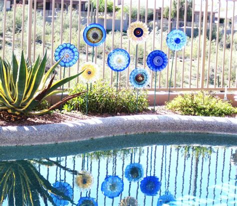 Garden Art Yard Decor Cobalt Blue Glass Plate Flower Reclaimed | Etsy