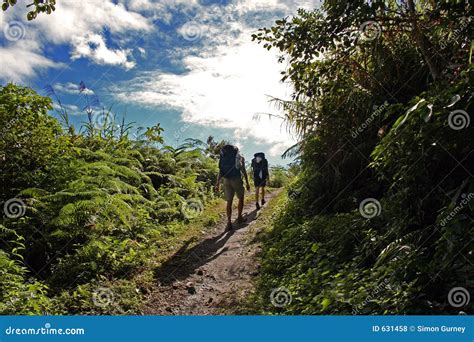 Backpackers Hiking Uphill Mountain Trail Royalty Free Stock Photos - Image: 631458