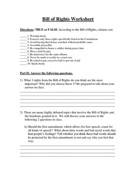 11 Amendments 1-10 Worksheet / worksheeto.com