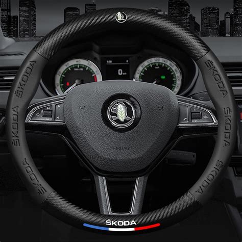 Carbon Fiber Leather Car Steering Wheel Cover For Skoda Octavia A7 Kodiaq Karoq Fabia Superb ...