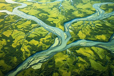 Premium AI Image | Idyllic River Delta Aerial View Generative AI