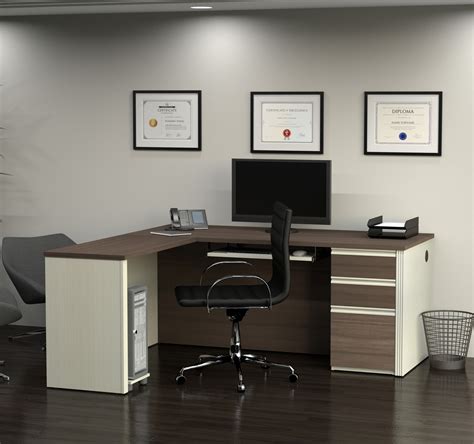 Modern L-shaped Office Desk in White Chocolate & Antigua – ComputerDesk.com