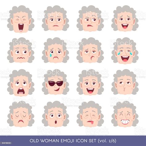 Old Woman Emoji Icon Set Stock Illustration - Download Image Now ...