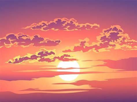 Premium Vector | Cloudy sunset sky illustration | Drawing sunset, Sunrise art, Sunset art