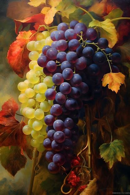 Premium Photo | A painting of grapes on a vine