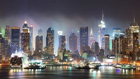 Piers Nyc Foggy Night Landscapes Cityscapes Skyscrapers Art Fog City Lights Image | Skyline, Los ...