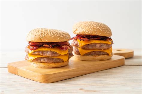 Pork hamburger or pork burger with cheese and bacon 2888175 Stock Photo ...