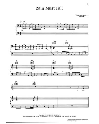 Rain Must Fall Sheet Music by Queen | nkoda | Free 7 days trial