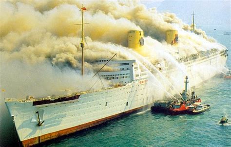 The former liner RMS Queen Elizabeth burning in Hong Kong harbour, via Flickr | Rms queen ...