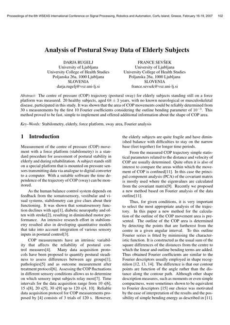 (PDF) Analysis of postural sway data of elderly subjects