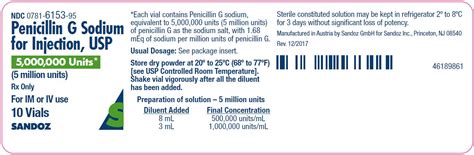 Rx Item-Penicillin G Sodium 5MMU 10 Vial by Sandoz Pharma US