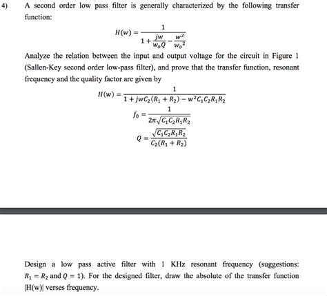 Solved 4)A second order low pass filter is generally | Chegg.com