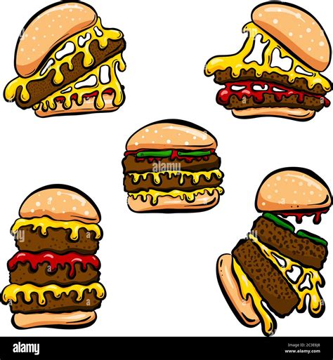 Cartoon Style Hamburger or Cheeseburger or Burger Logo Icons in Vector ...