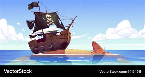 Old broken pirate ship after shipwreck on beach Vector Image