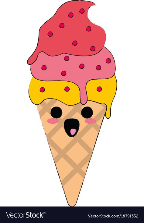 Ice cream cone cute kawaii cartoon Royalty Free Vector Image