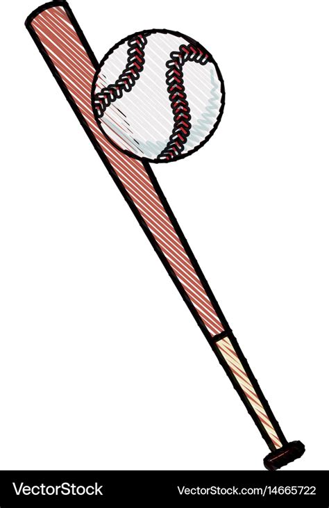 Drawing bat and ball baseball sportive equipment Vector Image