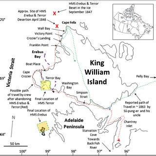 Map of Nunavut and King William Island. The Franklin's Expedition left ...