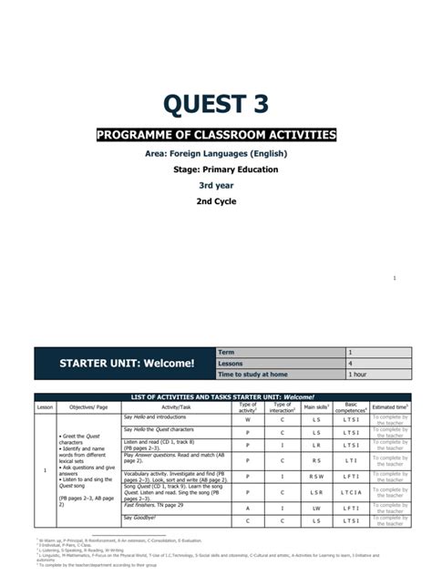 Quest 3 - Programme Classroom Activities | PDF | Vocabulary | Reading ...