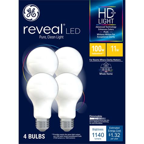 GE Reveal HD+ LED Light Bulbs, 100 Watt, A19 Bulbs, Medium Base ...