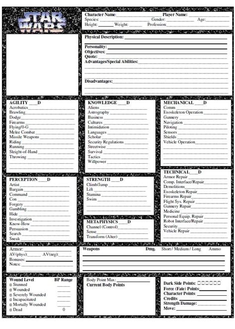 starwars character sheet - Google Search | Star wars timeline, Rpg ...