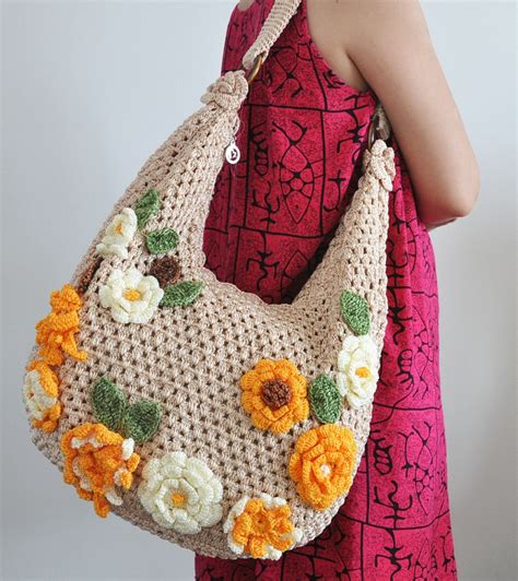 FLORAL BAG 5 Crochet Flower Applique Bag by jennysunny on Etsy