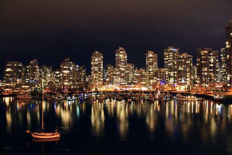 Night Skyline across the water in Vancouver, British Columbia, Canada ...