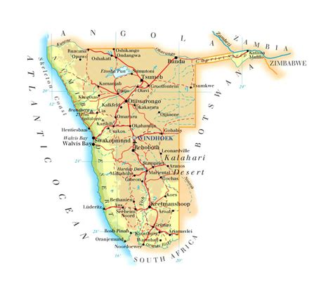 Physical and road map of Namibia. Namibia physical and road map ...