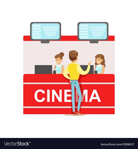 Guy buying cinema tickets whom cashiers counter Vector Image