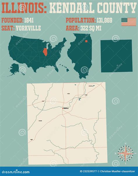 Map of Kendall County in Illinois Stock Vector - Illustration of road ...