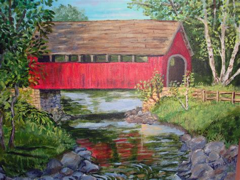 covered bridge | Autumn painting, Painting, Acrylic painting