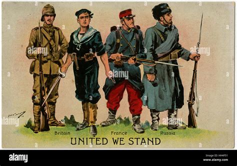 WW1 - The Allies - United We Stand. Soldiers of Russia, France and Britain (army and Navy Stock ...