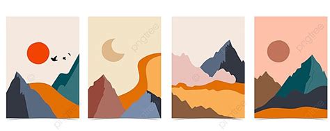 Collection Of Nature Landscape Background Set With Mountain ...