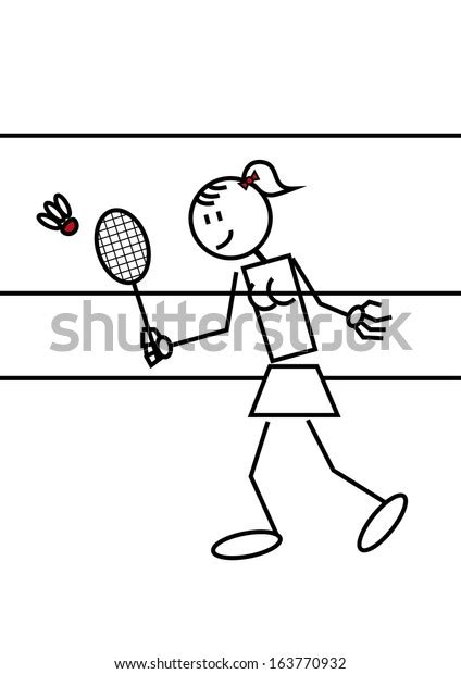 Stick Figure Girl Playing Badminton Sports Stock Vector (Royalty Free) 163770932