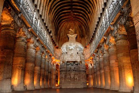 Chaitya Griha or prayer hall at Ajanta Caves in cave | Ajanta Caves ...