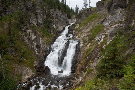 Long Exposure of Waterfall Landscape in Yellowstone National Park Stock ...