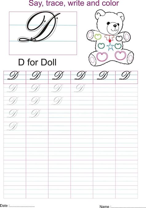 Cursive captial letter D worksheet | Cursive writing worksheets, Cursive writing, Handwriting ...